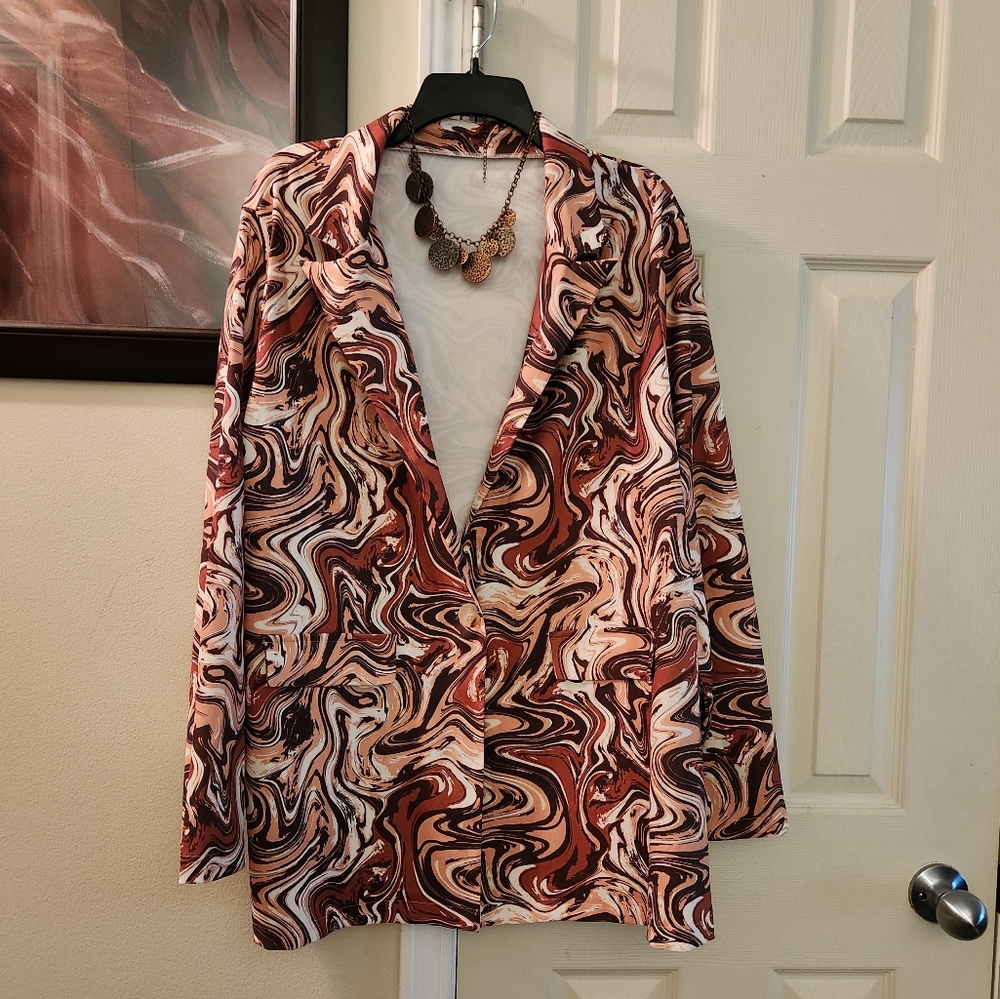 New Marble Design Open Front Plus Size Blazer Jac… - image 2